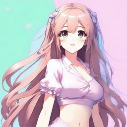 Create an image of extremely attractive waifu characters with long flowing hair, big expressive eyes, and confident smiles