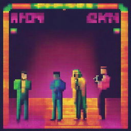 Create a pixel art image featuring five singers performing at a disco