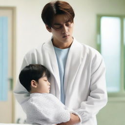 Jungkook and Taehyung standing in a hospital room