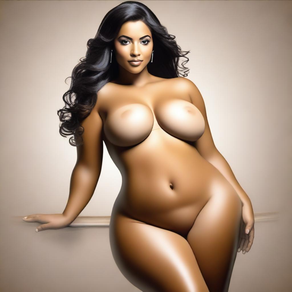 Create an artistic image of a Latina woman with a curvy figure, emphasizing her well-defined curves