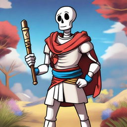 A detailed and vibrant illustration of Papyrus from the game Undertale