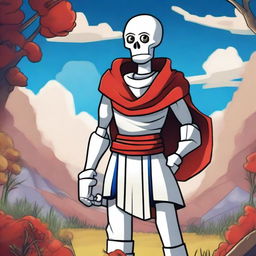 A detailed and vibrant illustration of Papyrus from the game Undertale