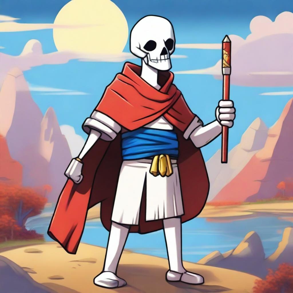 A detailed and vibrant illustration of Papyrus from the game Undertale