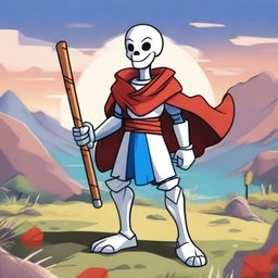 A detailed and vibrant illustration of Papyrus from the game Undertale