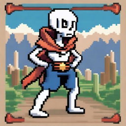 A detailed and vibrant pixel art illustration of Papyrus from the game Undertale