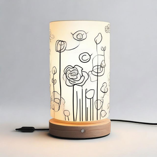 Design an indoor lamp in a hand-drawn style specifically for elderly people with Alzheimer's disease