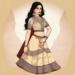 Create an illustration of an Indian girl wearing a stylish and sexy dress