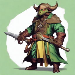 A detailed illustration of a bronze dragonborn pirate from Dungeons & Dragons