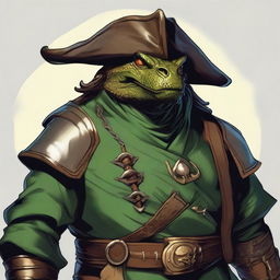 A detailed illustration of a bronze dragonborn pirate from Dungeons & Dragons