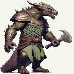 A detailed illustration of a bronze dragonborn from Dungeons & Dragons