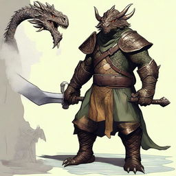 A detailed illustration of a bronze dragonborn from Dungeons & Dragons