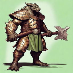 A detailed illustration of a bronze dragonborn from Dungeons & Dragons