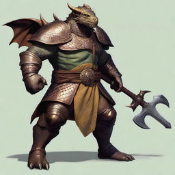 A realistic and detailed illustration of a bronze dragonborn from Dungeons & Dragons standing outside