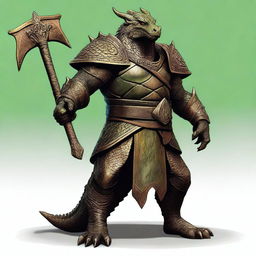 A realistic and detailed illustration of a bronze dragonborn from Dungeons & Dragons standing outside