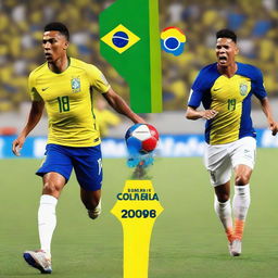 Create a thumbnail for a news video about the last match of the 2024 Copa America featuring Brazil vs Colombia