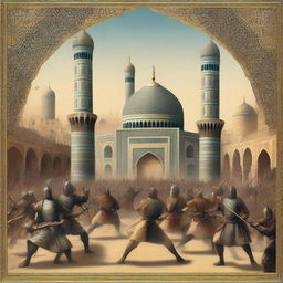 A historical scene set in the Mamluk Sultanate Era in the year 1377