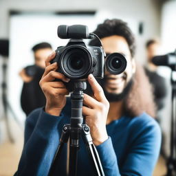 Create an image representing a vibrant and diverse photo and video community, showcasing people of different backgrounds engaging in photography and videography activities