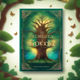 Create a captivating book cover featuring a mystical forest with an ancient, glowing tree at its center