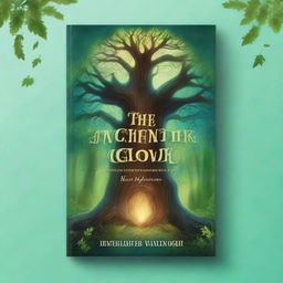 Create a captivating book cover featuring a mystical forest with an ancient, glowing tree at its center