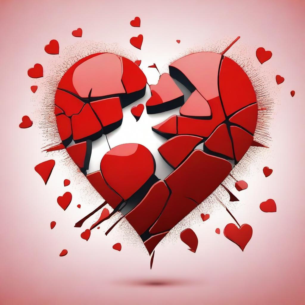 A detailed and artistic illustration of a broken red heart