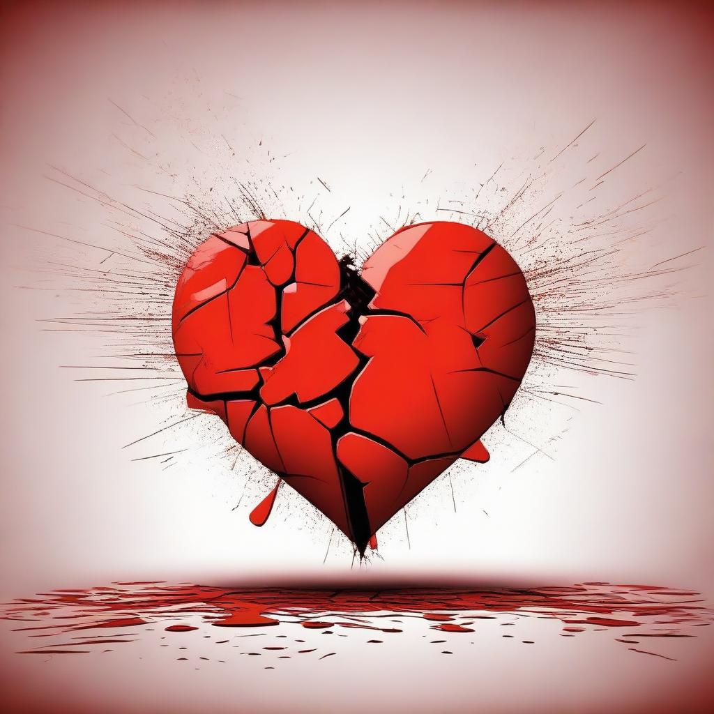 A detailed and artistic illustration of a broken red heart