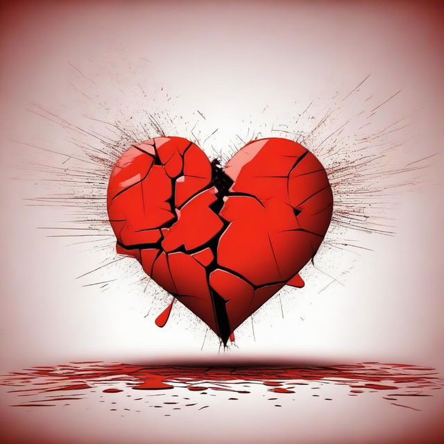 A detailed and artistic illustration of a broken red heart