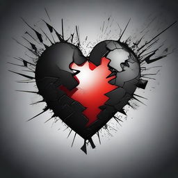 A detailed illustration of a broken heart, with cracks and pieces falling apart