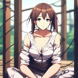 An anime-style image of a beautiful girl tied up