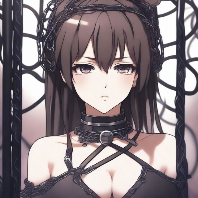 A beautiful anime girl in a BDSM-themed scene