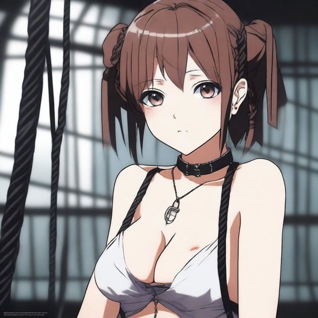 A beautiful anime girl depicted as a slave in a BDSM-themed scene