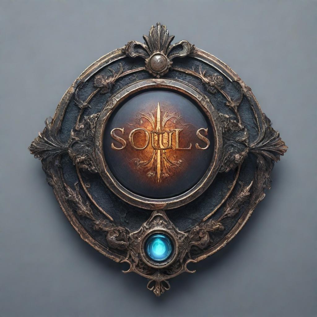 An intricately designed souls-like UI banner with a detailed button, designed for text, against a transparent background.