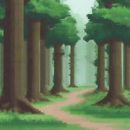 Convert the provided concept art of a forest environment into pixel art