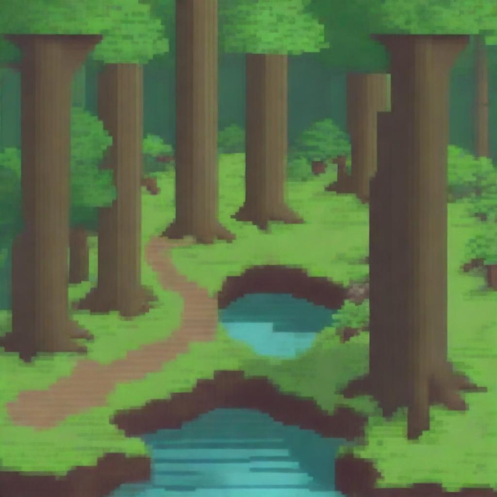 Convert the provided concept art of a forest environment into pixel art