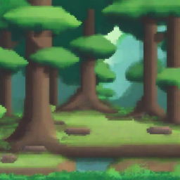 Convert the provided concept art of a forest environment into pixel art