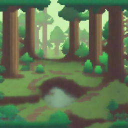 Convert the provided concept art of a forest environment into pixel art