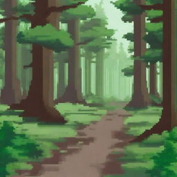 Convert the provided concept art of a forest environment into pixel art