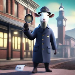 Create an image of Pilgor, the goat from Goat Simulator, dressed as an inspector in a ghost station