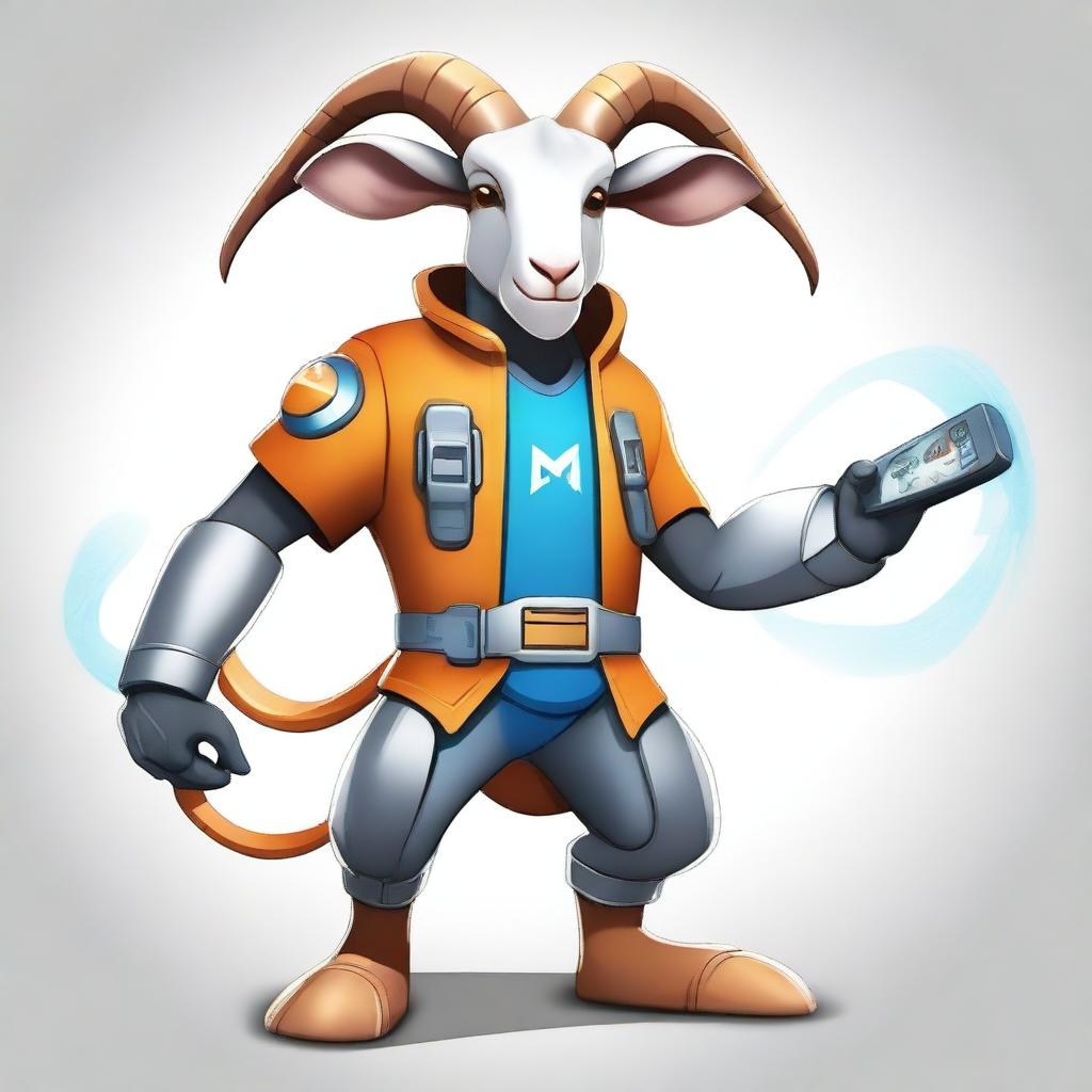 Create an image of a heroic goat named Pascal, dressed in a G-Force style outfit with high-tech gadgets and a confident stance