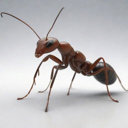 A detailed and realistic image of an ant, displaying its segmented body, antennae, and strong mandibles prominently.