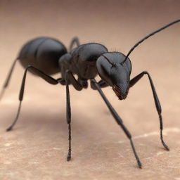 A detailed and realistic image of an ant, displaying its segmented body, antennae, and strong mandibles prominently.