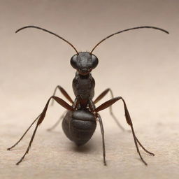 A detailed and realistic image of an ant, displaying its segmented body, antennae, and strong mandibles prominently.