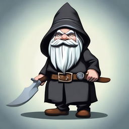 Create an image of a deep gnome spy, dressed in dark, stealthy attire