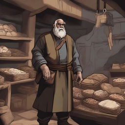 A detailed illustration of a Duergar trader in a bustling underground market