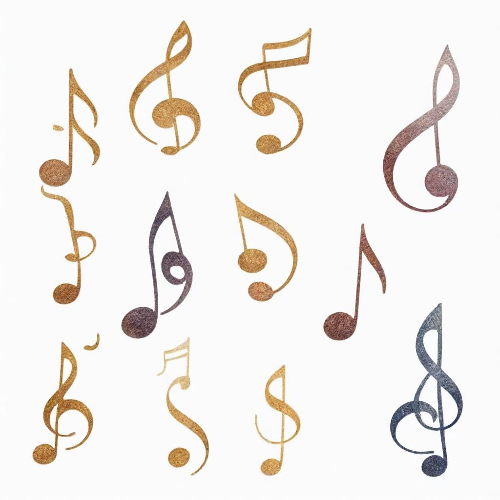 A set of mystical musical notes artistically displayed against a transparent background, illustrating their significant and magical connotations.