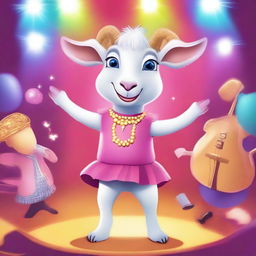 A goat undergoing a glamorous makeover to become a pop star, complete with stylish clothes and accessories