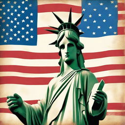 Create an ebook cover titled 'Guia para o Imigrante Ilegal' featuring the American flag, the Statue of Liberty, and an immigrant crossing the border