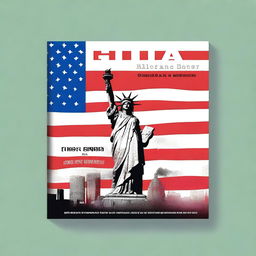 Create an ebook cover titled 'Guia para o Imigrante Ilegal' featuring the American flag, the Statue of Liberty, and an immigrant crossing the border