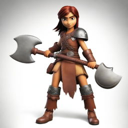 A fierce female barbarian inspired by the 'How to Train Your Dragon' universe stands ready for battle