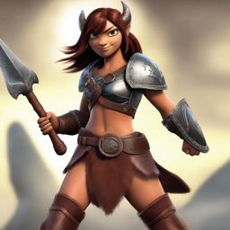 A fierce female barbarian inspired by the 'How to Train Your Dragon' universe stands ready for battle