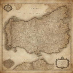 Antique, detailed map of Turkey with vintage texture and sepia color palette